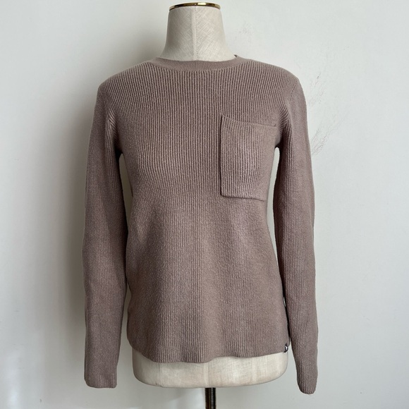 FIGS Ribbed Knit Pocket Loungewear Sweater in Latte Brown Size Small - Picture 2 of 8